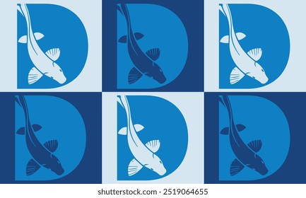 Creative minimalistische D Icon Fish Logo mit bunten Icon Vector Design Illustration.