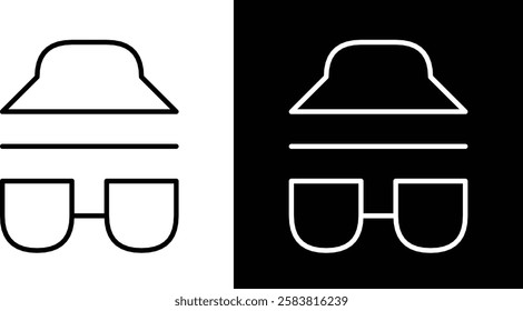 Creative minimalist design featuring hat and glasses in line art style displayed on contrasting black and white backgrounds, symbolizing simplicity and duality