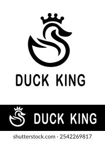 Um logotipo de pato criativo e minimalista com uma coroa simbolizando a realeza, perfeito para marcas, temas de vida selvagem ou serviços premium