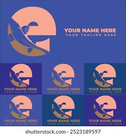 Creative Minimalist e Letter Fish Logo with colorful Icon Vector Design Illustration.