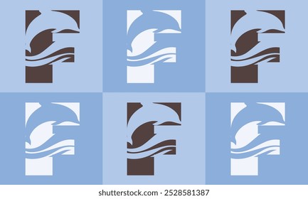 Creative minimalist F Icon Fish Logo with colorful Icon Vector Design Illustration.
