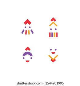 Creative minimalist geometric icons with cute abstract characters