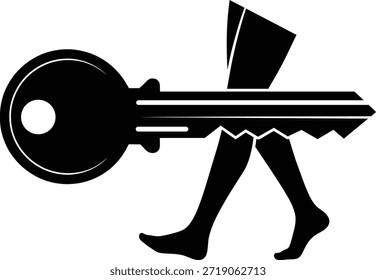 Un Diseño gráfico minimalista creativo con una llave de puerta con patas que simbolizan el viaje al éxito y desbloquean nuevas oportunidades. Ilustración vectorial