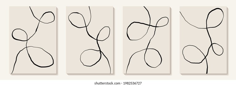 Dibujo a mano creativo minimalista Resumen de fondo de arte con curl de línea blanca y negra. Diseño para la decoración de paredes, postales, afiches o folletos.