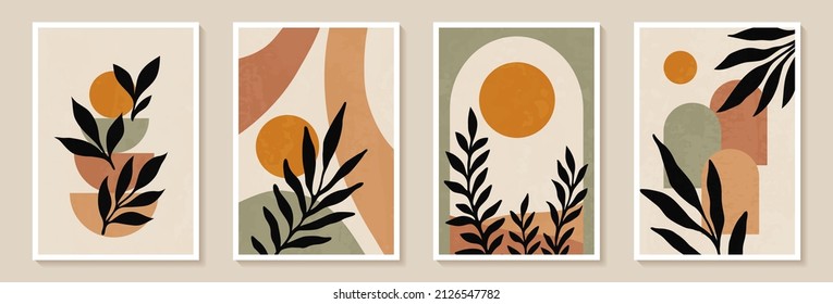 Creative minimalist hand draw Abstract art background. Modern aesthetic illustrations. Bohemian style Collection of contemporary artistic Design for wall decoration, postcard, poster, brochure