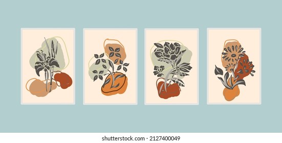 Creative minimalist hand draw Abstract art background. Modern aesthetic illustrations. Bohemian style Collection of contemporary artistic Design for wall decoration, postcard, poster, brochure