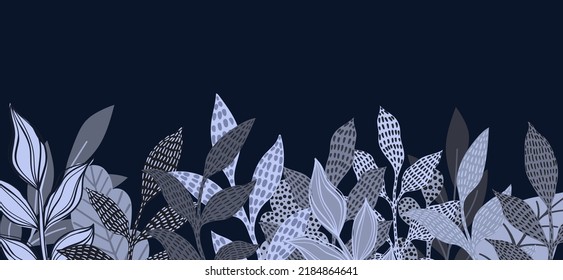 Dibujo a mano creativo minimalista Resumen de fondo artístico. Ilustraciones estéticas modernas. hojas lineales de estilo doodle. Diseño artístico contemporáneo para la decoración de paredes, postal, afiche, folleto