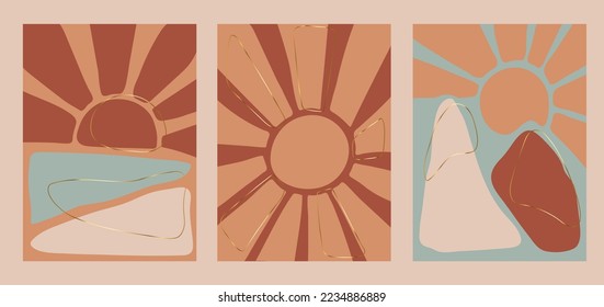 Creative minimalist hand draw Abstract art background. Modern aesthetic illustrations. Bohemian style Collection of contemporary artistic Design for wall decoration, postcard, poster, brochure