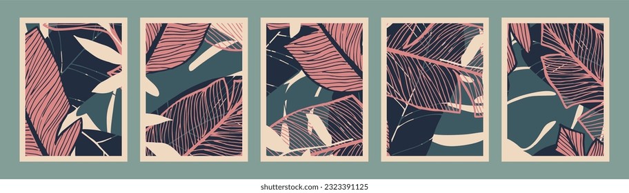 Creative minimalist hand draw Abstract art background. Tropic aesthetic illustrations. Bohemian style Collection of contemporary artistic Design for wall decoration, postcard, poster, brochure