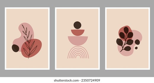 Creative minimalist hand draw Abstract art background. Modern aesthetic illustrations. Bohemian style Collection of contemporary artistic Design for wall decoration, postcard, poster, brochure
