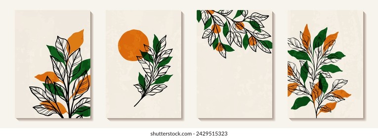 Dibujo de mano minimalista creativo Fondo de arte abstracto. Ilustraciones estéticas modernas. Colección de estilo bohemio de diseño artístico contemporáneo para decoración de paredes, postal, póster, folleto