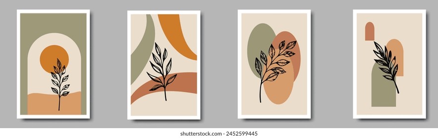 Creative minimalist hand draw Abstract art background. Modern aesthetic illustrations. Bohemian style Collection of contemporary artistic Design for wall decoration.