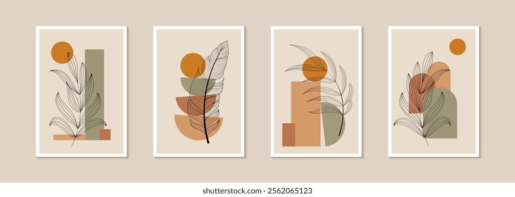 Creative minimalist hand draw Abstract art background. Modern aesthetic illustrations. Bohemian style Collection of contemporary artistic Design for wall decoration, postcard, poster, brochure, vector