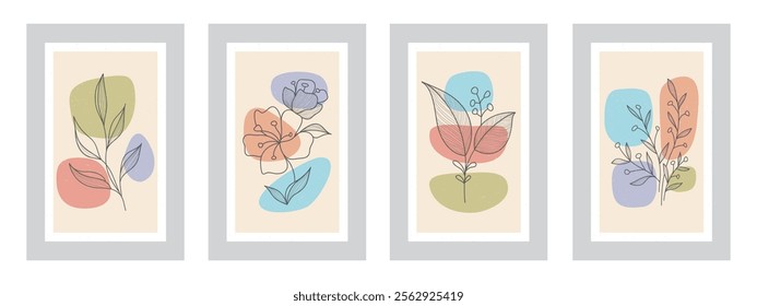 Creative minimalist hand draw Abstract art background. Modern aesthetic illustrations. Bohemian style Collection of contemporary artistic Design for wall decoration, postcard, poster, brochure
