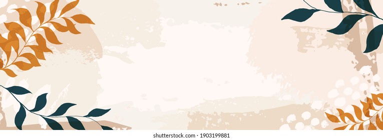 creative minimalist hand draw background with leaves and pastel simple stain and shape, brush strokes elements. design for greeting cards and invitations of the wedding, birthday, Valentine's Day.