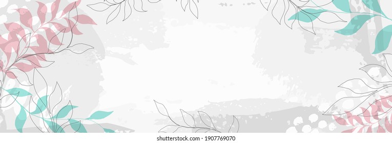 creative minimalist hand draw background with leaves and pastel simple stain and shape, brush strokes elements. design for greeting cards and invitations of the wedding, birthday, Valentine's Day.