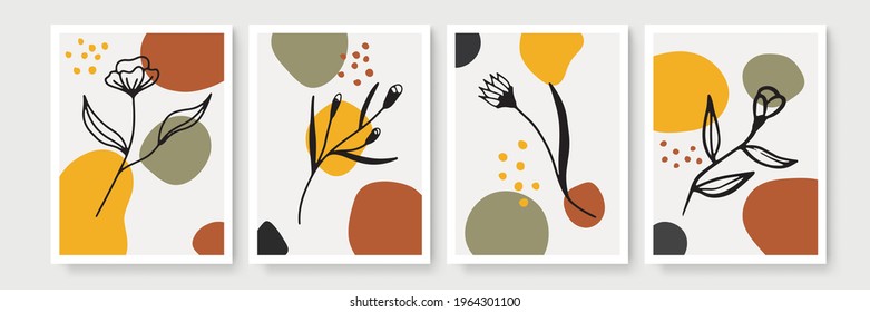 Creative minimalist hand draw floral abstract art background. Modern aesthetic illustrations. Bohemian style Collection of contemporary artistic Design for wall decoration, postcard, poster, brochure