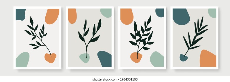 Creative minimalist hand draw floral abstract art background. Modern aesthetic illustrations. Bohemian style Collection of contemporary artistic Design for wall decoration, postcard, poster, brochure