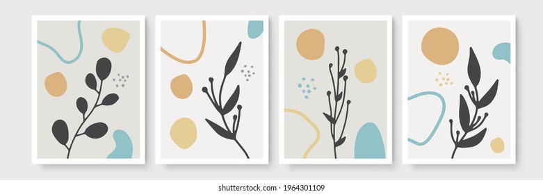Creative minimalist hand draw floral abstract art background. Modern aesthetic illustrations. Bohemian style Collection of contemporary artistic Design for wall decoration, postcard, poster, brochure