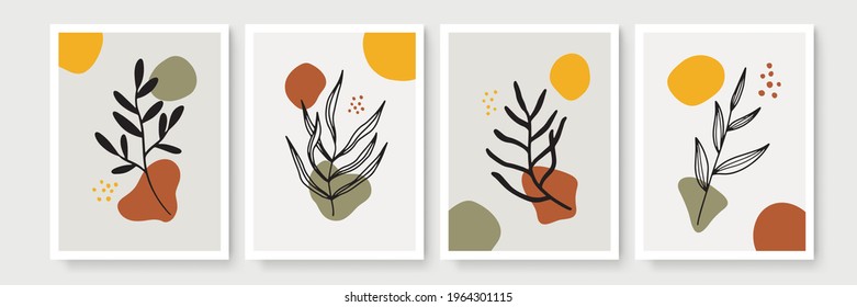 Creative minimalist hand draw floral abstract art background. Modern aesthetic illustrations. Bohemian style Collection of contemporary artistic Design for wall decoration, postcard, poster, brochure