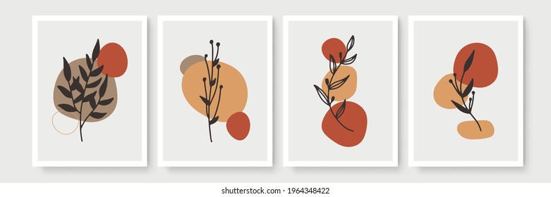 Creative minimalist hand draw floral abstract art background. Modern aesthetic illustrations. Bohemian style Collection of contemporary artistic Design for wall decoration, postcard, poster, brochure