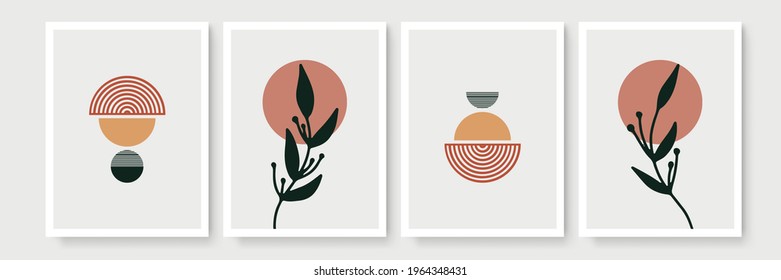 Creative minimalist hand draw floral abstract art background. Modern aesthetic illustrations. Bohemian style Collection of contemporary artistic Design for wall decoration, postcard, poster, brochure