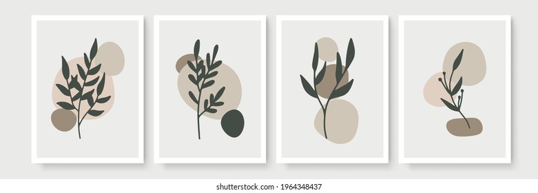 Creative minimalist hand draw floral abstract art background. Modern aesthetic illustrations. Bohemian style Collection of contemporary artistic Design for wall decoration, postcard, poster, brochure