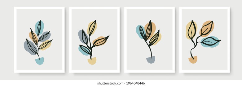 Creative minimalist hand draw floral abstract art background. Modern aesthetic illustrations. Bohemian style Collection of contemporary artistic Design for wall decoration, postcard, poster, brochure