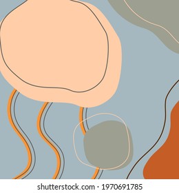 Creative minimalist hand drawn illustration for wall decoration. Poster with abstract shapes and lines. Print with trendy colors and modern shapes.