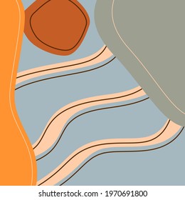Creative minimalist hand drawn illustration for wall decoration. Poster with abstract shapes and lines. Print with trendy colors and modern shapes.