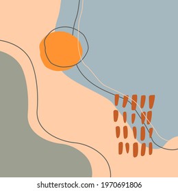 Creative minimalist hand drawn illustration for wall decoration. Poster with abstract shapes and lines. Print with trendy colors and modern shapes.