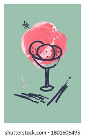 Creative minimalist hand painted abstract artistic background frozen food, dessert. Doodle ice cream. Painting ink brush texture shape, line. Artwork for wall decoration design. Vector illustration