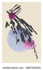 Creative minimalist hand painted abstract artistic background. Painting ink brush texture shape, doodle object, stain Artwork for wall decoration, poster, banner, postcard design. Vector illustration
