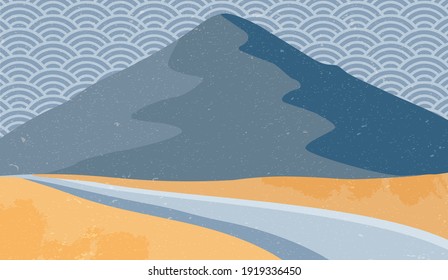 Creative minimalist hand painted abstract arts background. Nature mountain landscape painting with Japanese wave pattern vector.