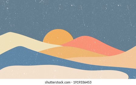 Creative minimalist hand painted abstract arts background. Nature mountain landscape painting with Japanese wave pattern vector.