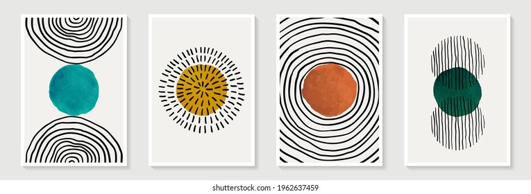 Creative minimalist hand painted Abstract art background with watercolor stain and Hand Drawn doodle Scribble Circle. Design for wall decoration, postcard, poster or brochure

