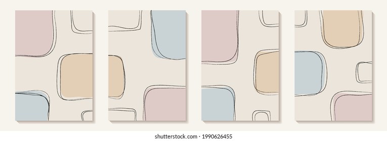 Creative minimalist hand painted Abstract art background with stain geometric shape and doodle scribble line. Design for wall decoration, postcard, poster or brochure