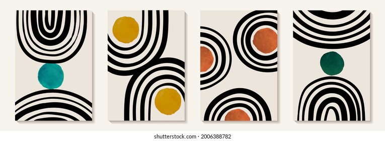 Creative minimalist hand painted Abstract art background with watercolor stain and Hand Drawn doodle Scribble line. Design for wall decoration, postcard, poster or brochure.