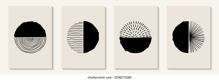 Creative minimalist hand painted Abstract art background with blackand white stain and Hand Drawn doodle Scribble Circle and line. Design for wall decoration, postcard, poster or brochure