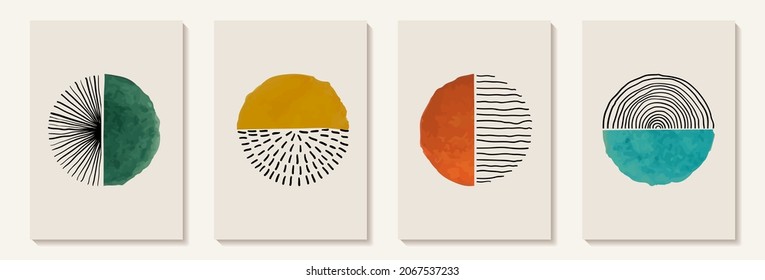 Creativo minimalista pintado a mano Resumen de fondo de arte con mancha de acuarela y garganta dibujada a mano Círculo de esgrima. Diseño para la decoración de paredes, postales, afiches o folletos