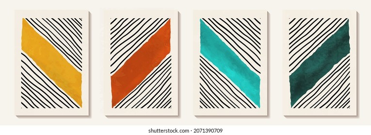 Creative minimalist hand painted Abstract art background with watercolor stain and Hand Drawn doodle Scribble line. Design for wall decoration, postcard, poster or brochure
