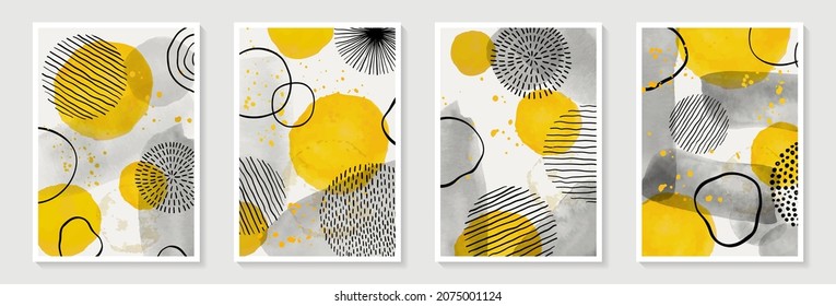 Creative minimalist hand painted Abstract art background with watercolor stain, brush stroke and Hand Drawn doodle Scribble Circle. Design for wall decoration, postcard, poster or brochure