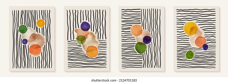 Creative minimalist hand painted Abstract art background with brush stroke watercolor geometric circle stain and scribble line. Design for wall decoration, postcard, poster or brochure