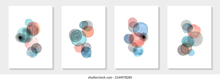Creativo minimalista pintado a mano Resumen de fondo de arte con mancha de acuarela y garganta dibujada a mano Círculo de esgrima. Diseño para la decoración de paredes, postales, afiches o folletos