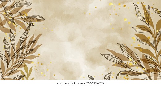 Creativo minimalista pintado a mano Resumen de fondo de arte con mancha de acuarela y doodle dibujado a mano Plantas florales Críticas. Diseño para la decoración de paredes, postales, afiches o folletos