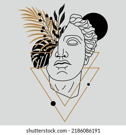 Fondo de arte abstracto con una mano minimalista creativa con ilustración vectorial de cabeza de mármol.