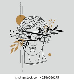 Fondo de arte abstracto con una mano minimalista creativa con ilustración vectorial de cabeza de mármol.