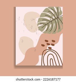 Creativo minimalista pintado a mano Resumen de fondo de arte con mancha de acuarela y doodle dibujado a mano Plantas florales Críticas. Diseño para la decoración de paredes, postales, afiches o folletos