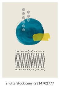 Diseño minimalista creativo de fondo abstracto pintado a mano con manchas de color de agua y diseño de garrapatas con dibujos a mano para decoración de paredes, postales, afiches, plantillas de iconos de medios sociales. Eps 10