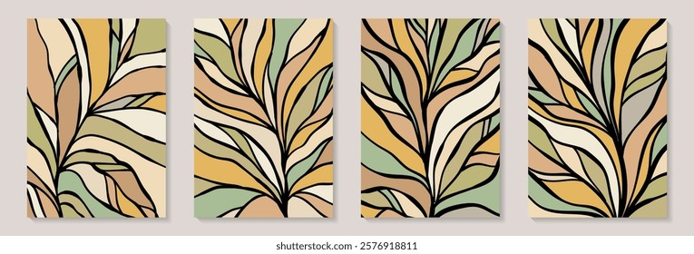 Creative minimalist hand painted Abstract art background with colorful stain and black abstract line shape. Design for wall decoration, postcard, poster or brochure. Modern card for decorative design.